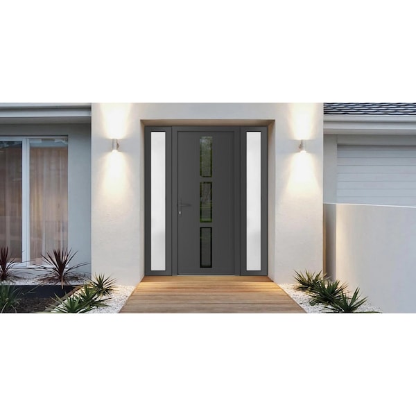 Vdomdoors Front Exterior Prehung Metal-Plastic Door Frosted Glass / MANUX 8112 Antracite / Office Commercial MANUX8112EXD-ANT-W14+32+14-H80-RH-I - main