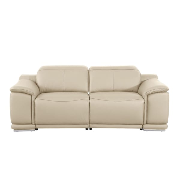 Homeroots 76in Cream and Silver Italian Leather Power Reclining Loveseat 720513 - main