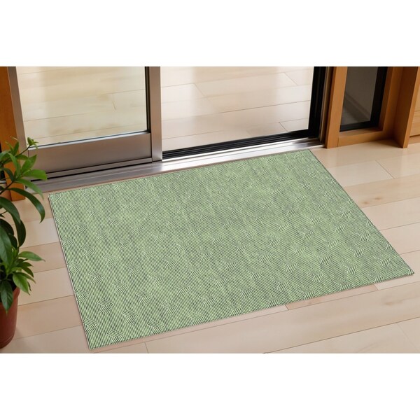 Homeroots 3' X 5' Green And Beige Geometric Washable Indoor Outdoor Area Rug 594383 - main