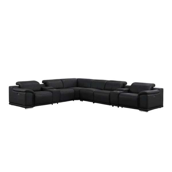 Homeroots Black Leather Modular L Shaped Eight Piece Corner Sectional With Console 643914 - main