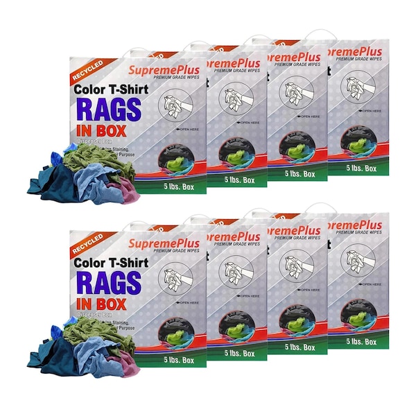 Supremeplus Recycled Color Knit T-Shirt Cleaning Rags, 5 lbs. Compressed Boxes- Pack of 8, 8PK SP-7615 - main