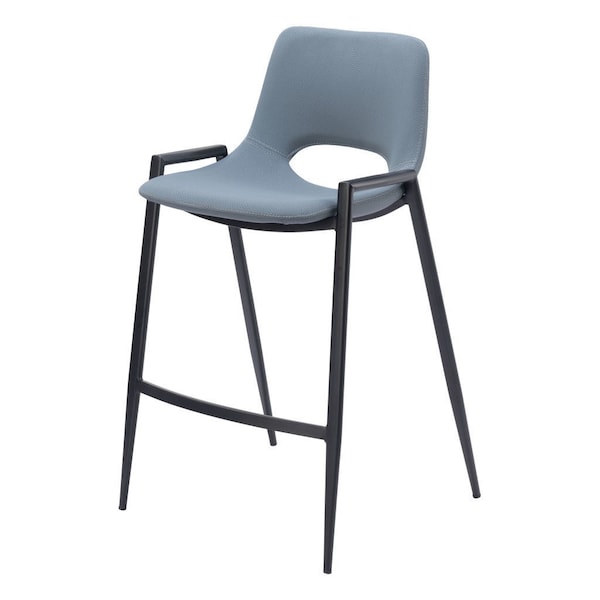 Homeroots Set of Two 26" Blue And Black Faux Leather And Steel Low Back Counter Height Bar Chairs 555669 - main