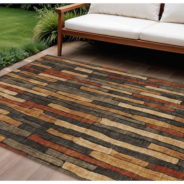 Homeroots 8' X 10' Coffee And Brown Striped Washable Indoor Outdoor Area Rug 608943 - main