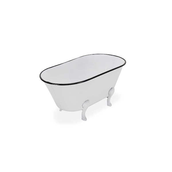 Homeroots 9" White White And Black Metal Hand Painted Decorative Tub 635492 - main
