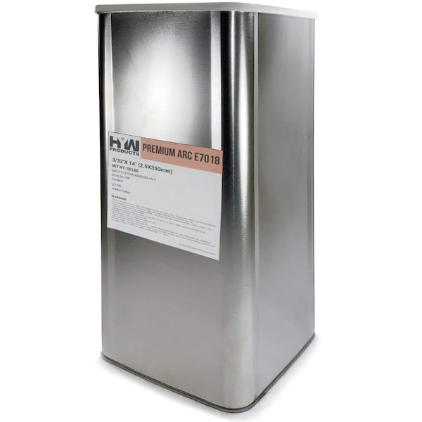 Hyw Products E7018 3/32in Premium Arc Stick Electrodes 14in Welding Rod Hermetically Sealed 50-Pound Can 47018332-50 - main