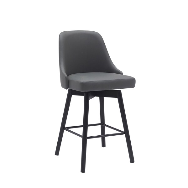 Armen Living Sicily 26in Swivel Black Wood Counter Stool in Gray Faux Leather LCSIBABLKGRY26 - main