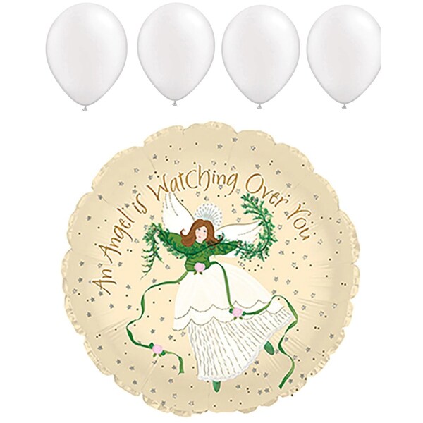 Loonballoon Get Well Balloons, 17 inch ANGEL WATCH OVER YOU, Pearl white Latex Set LOON-LAB-114043-C-U - main