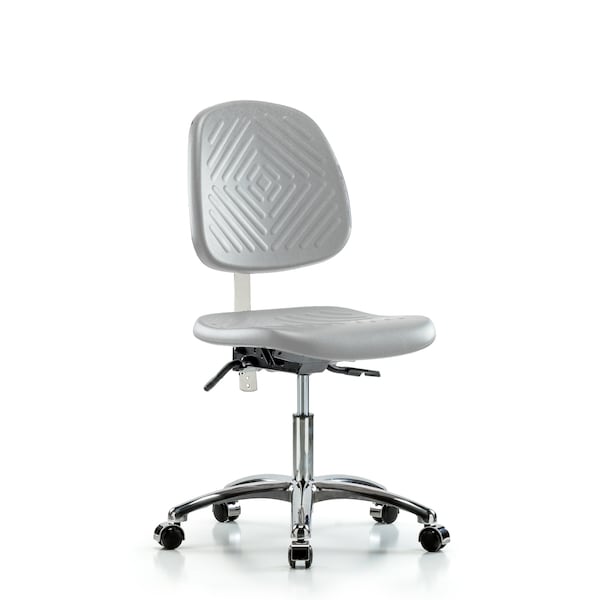 Blue Ridge Ergonomics Class 100 Poly Clean Room Chair - Desk Height with Medium Back, Seat Tilt, & Casters in Gray Poly NCR-PDHCH-MB-CR-T1-A0-CC-GRY - main