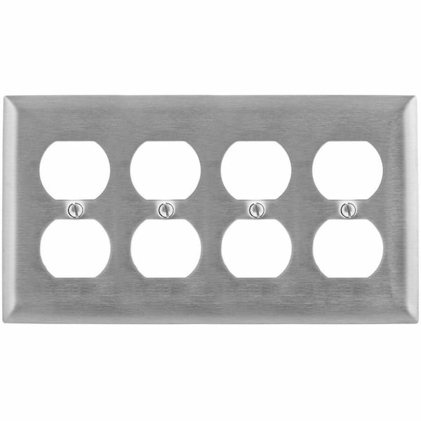 Hubbell Wiring Device-Kellems Duplex Opening Wall Plates, Number of Gangs: 4 Stainless Steel, Brushed Finish SS84 - main