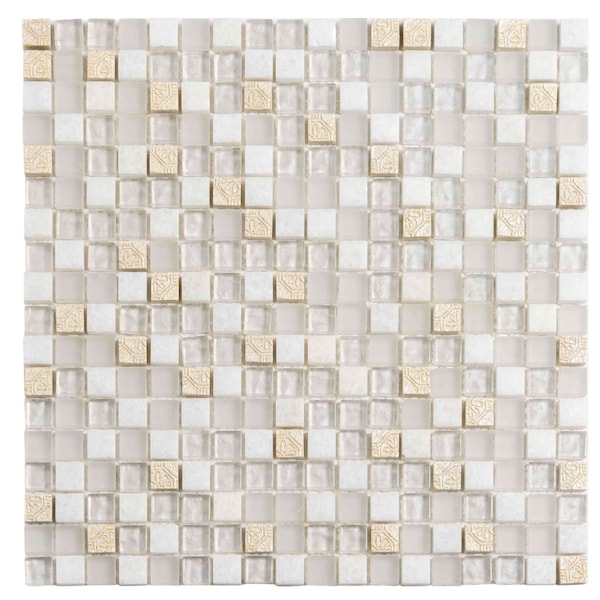 Apollo Tile White 11.7 in x 11.7 in Glass, Resin, Stone Glossy Floor and Wall Mosaic Tile 4.75 sqft/case, 5PK APLBDA881591A - main