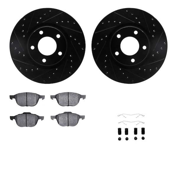 Dynamic Friction Co DFC Rotors-Drilled & Slotted-Black w/ EURO 5000 Ceramic Brake Pads Incl Hdw 8612-80006 - main