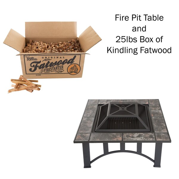Pure Garden Round Outdoor Wood-Burning Fireplace, 5-Piece Fire Pit Set, 25 lb Box of Fire Starters 50-107FW - main