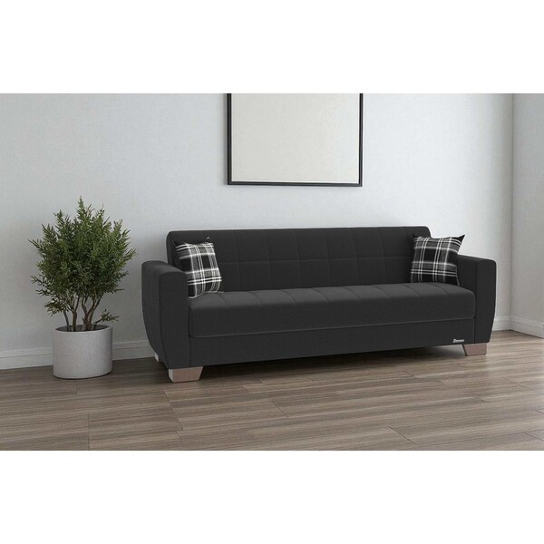 Homeroots 84" Black Chenille Convertible Futon Sleeper Sofa And Toss Pillows With Storage 607118 - main