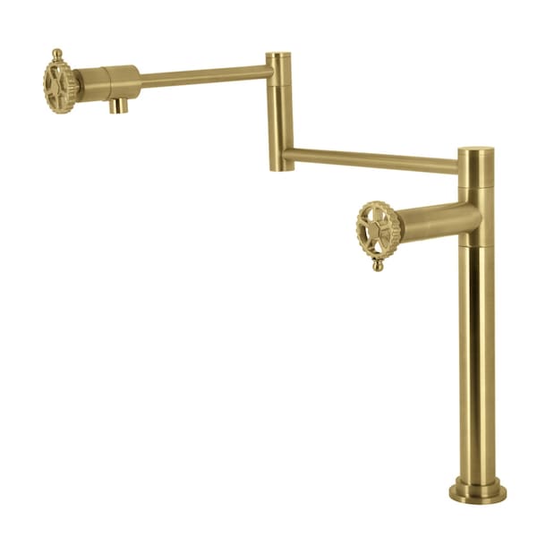 Kingston Brass Deck Mount Pot Filler Faucet, Brushed Brass KS4707CG - main
