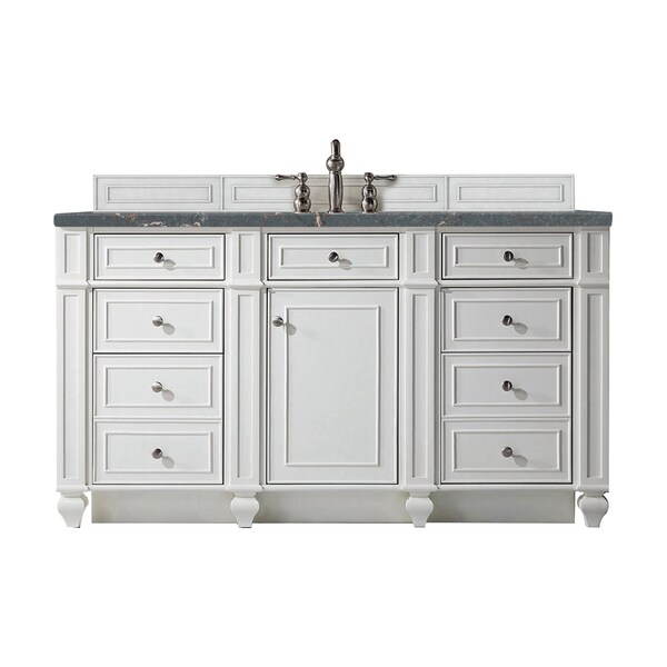 James Martin Vanities Bristol 60'' S Vanity, Bright White w/ Parisien Bleu Silestone Top w/FreePower Wireless Charger 157-V60S-BW-FPBL - main
