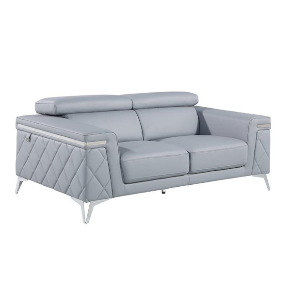 Homeroots 70" Light Blue And Silver Metallic Top Grain Leather Loveseat 534097 - main