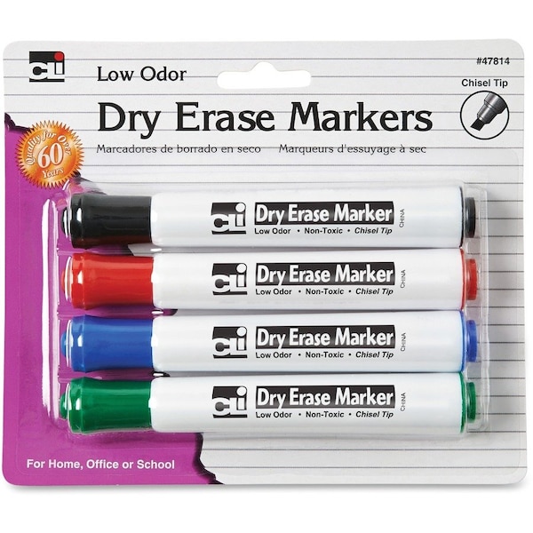 Charles Leonard Barrel Style Dry Erase Markers, Assorted, Chisel, 4 Per Pack, PK12 47814 - main