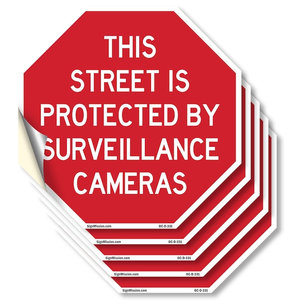 Signmission This Street Is Protected by Surveil, 4 inch X 4 inch, Vinyl Decal, 5PK OC-D-5PACK-4-331 - main