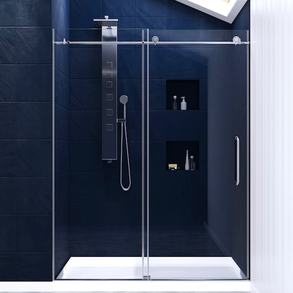 Anzzi Madam Series 76 in. x 50-54 in. Frameless Sliding Shower Door in Polished Chrome, 3/8 in Clear Glass SD-AZ13-03CH - main