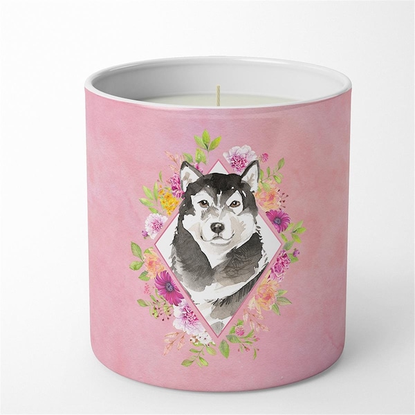 Carolines Treasures 10 oz Alaskan Malamute Pink Flowers Decorative Soy Candle CK4224CDL - main