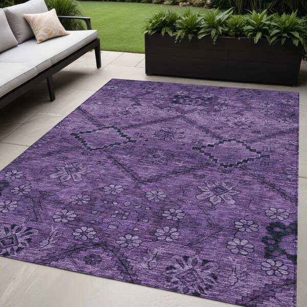 Homeroots 5' X 8' Eggplant Purple And Plum Floral Washable Indoor Outdoor Area Rug 588889 - main