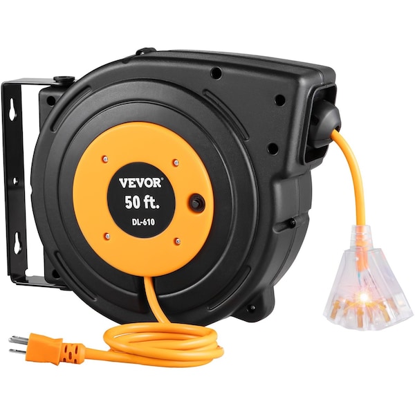 Vevor Retractable Extension Cord Reel Power Cord Reel 80FT 12AWG/3C SJTOW ZX-ZD200-5614 - main