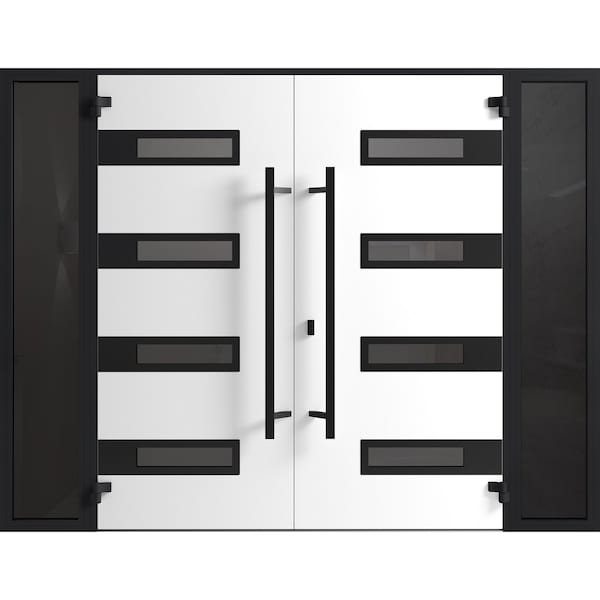 Vdomdoors Front Exterior Prehung Aluminum Double Doors Ronex0131 Grey Mirrored Clear Glass 2 Sidelights Entry RONEX0131DEXD-GRE-W12+72+12xH96-RH-O - main
