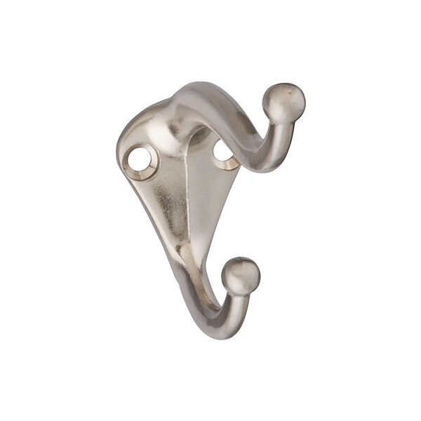 National Hardware V160 Series Coat and Hat Hook, 35 lb, 2-Hook, Zinc, Satin Nickel, 2PK N325-480 - main