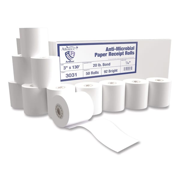 Alliance Armor Antimicrobial Receipt Roll Paper, 3 in. x 130 ft, White, PK50, 50PK 3031 - main