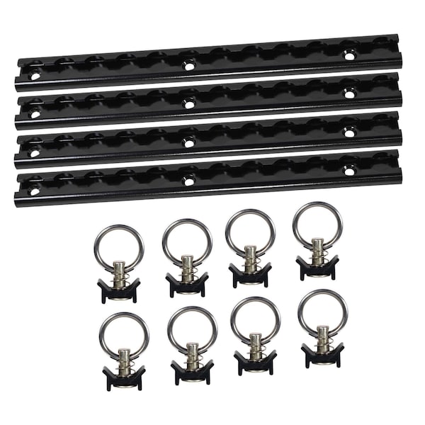 Mytee Products 4 Pcs of 12 inch Black L Track Rail & 8 Pcs of Single Stud Hooks w/ Round Ring LTK1-BLKx4-LTKS-BLKx8 - main