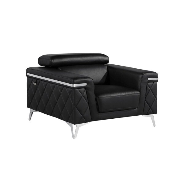 Homeroots 42" Black And Silver Top Grain Leather Club Chair 534090 - main
