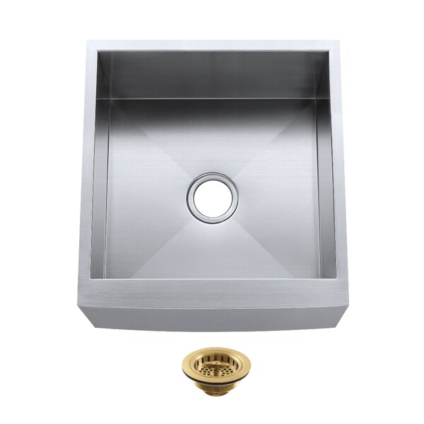 Kingston Brass 21" Stainless Steel Single Bowl Farmhouse Sink with Strainer, Brushed Stainless Steel/Brushed Brass KUF212110BN7 - main