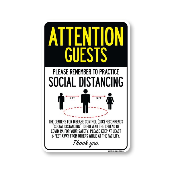 Signmission PSA Attention Guests Practice Social Distancing 14in X 10in Peel N Stick Wall Graphic, RD-1014-25395 OS-NS-RD-1014-25395 - main