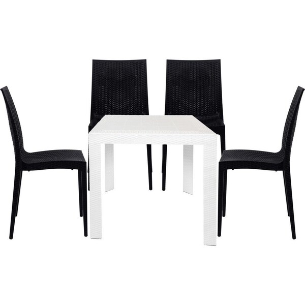 Leisuremod Mace Mid-Century 5-Piece Outdoor Dining Set, White/Black MT31WC19BL4 - main