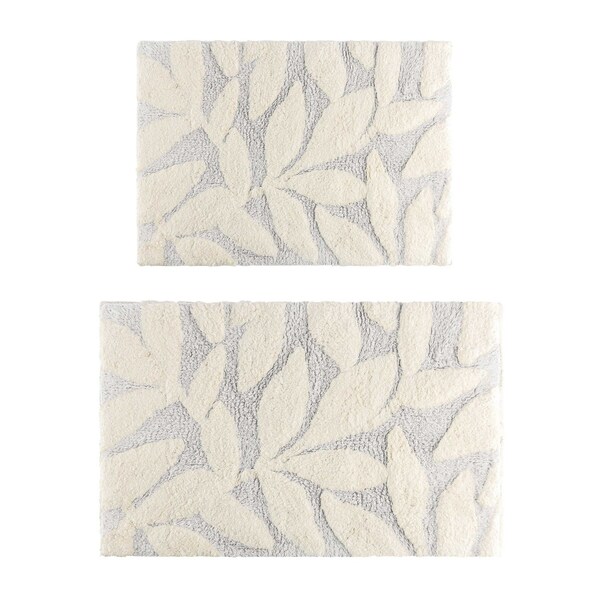 Lavish Home 2PC Bathroom Rug Set 100% Cotton Bath Mats w/ Textured Botanical Leaf Print for Boho Bathroom Decor ST-BATH5-BB - main