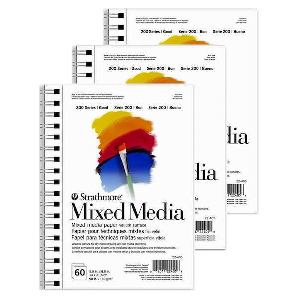 Strathmore 200 Series Mixed Media Pad, 60 Sheet, 5.5x8.5 inch, 3PK P22-405 - main