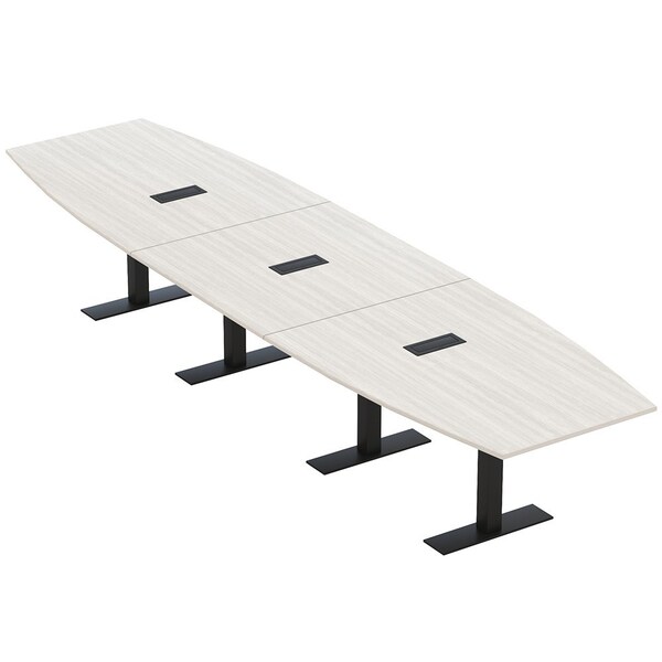Skutchi Designs 16ft Conference Table With Power Unit | 16 Person Modular Boat Meeting Table | Harmony Series HAR-BOT-48X192-T.BK-WA7976-EBLK - main
