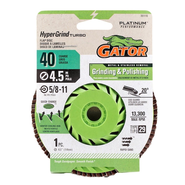 Gator Finishing 4.5 in. X 5/8-11 in. Sanding Flap Disc, 40 Grit 391116 - main