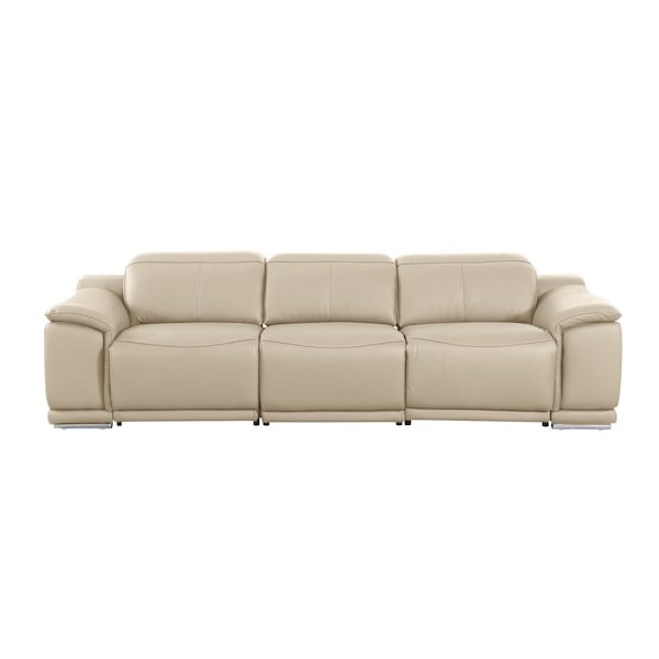 Homeroots 107" Beige Italian Leather Reclining Metal USB Sofa 720276 - main