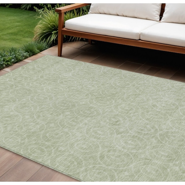 Homeroots 10' X 14' Mint Green Geometric Washable Indoor Outdoor Area Rug 607493 - main