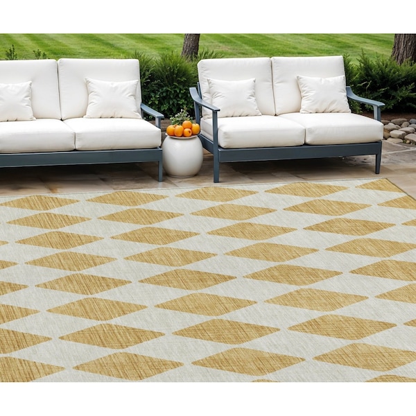 Homeroots 9' X 12' Gold And Light Brown Geometric Washable Indoor Outdoor Area Rug 577041 - main
