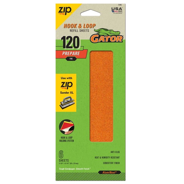 Gator Finishing Zip XL Hook and Loop Sander Refill Sheets, 120 Grit, 6PK 7245 - main