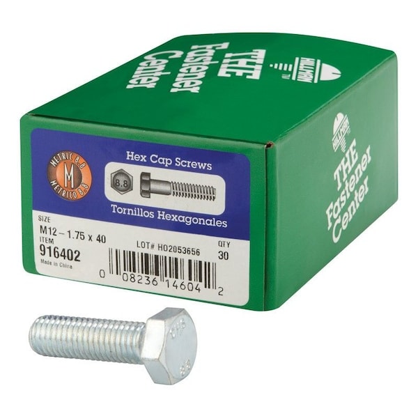 Hillman M12-1.75 mm D X 40 mm L Heat Treated Steel Hex Head Cap Screw, 30PK 916402 - main