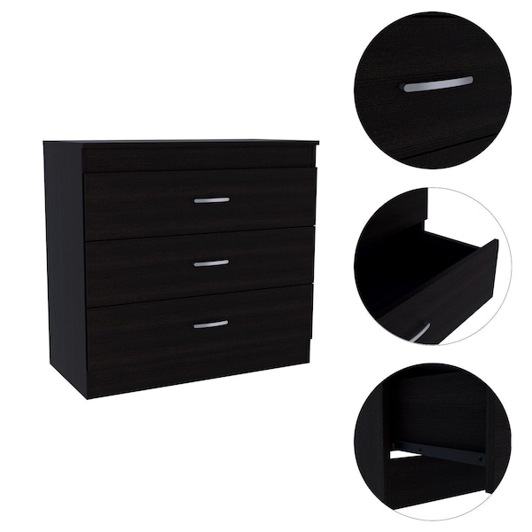 Homeroots 32" Black Three Drawer Dresser 544035 - main