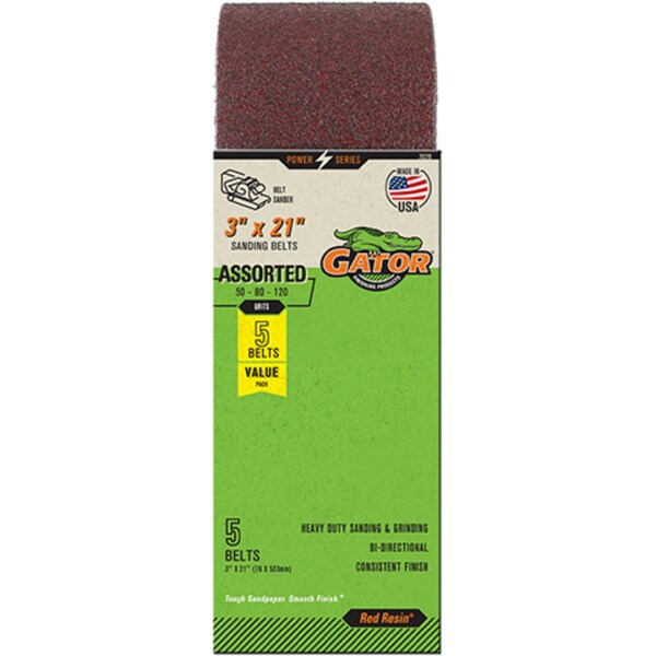 Gator Finishing Red Resin 3 x 21 in. Sanding Belt, Assorted Grit, 5PK 7020GA - main