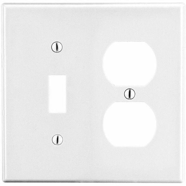 Hubbell Wiring Device-Kellems Toggle Switch/Duplex Receptacle Wall Plate, Number of Gangs: 2 Plastic, Satin Finish, White P18W - main