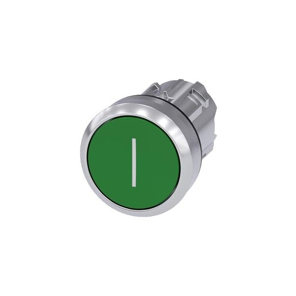 Siemens Pushbutton, 22 mm, round, metal, shiny, green, inscription: I 3SU1050-0AB40-0AC0 - main