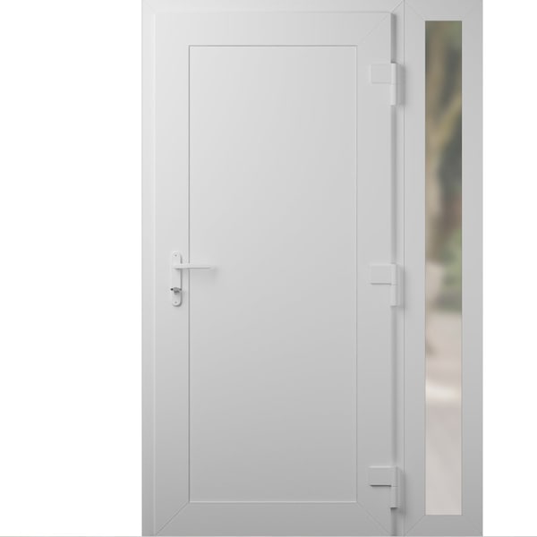 Vdomdoors Front Exterior Prehung Metal-Plastic Door, Manux 8111 White Silk, Side Sidelite Transom, Office Com MANUX8111EXD-WS-W36+12xH80-LH - main