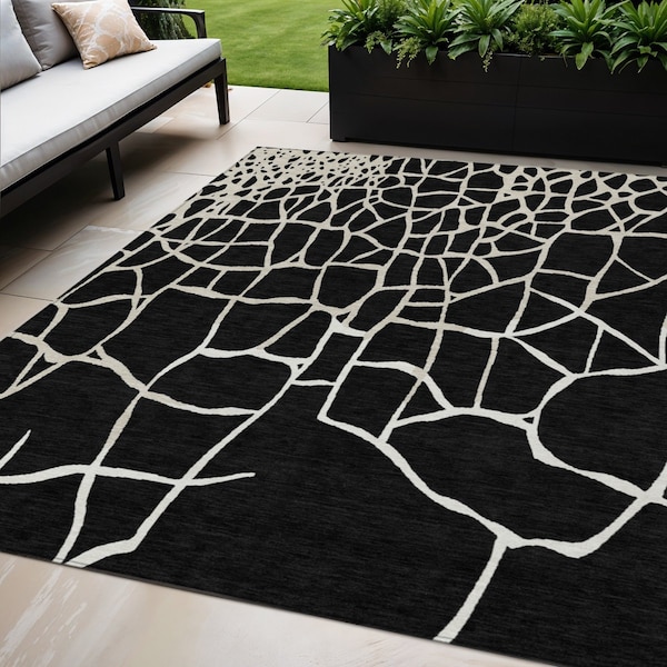 Homeroots 5' X 8' Black And Beige Abstract Washable Indoor Outdoor Area Rug 601105 - main