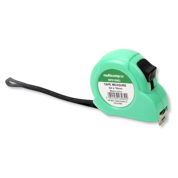 Multicomp Pro Tape Measure, Manual, 3 m, 16 mm Blade Width, Black / Red MP010963 - main